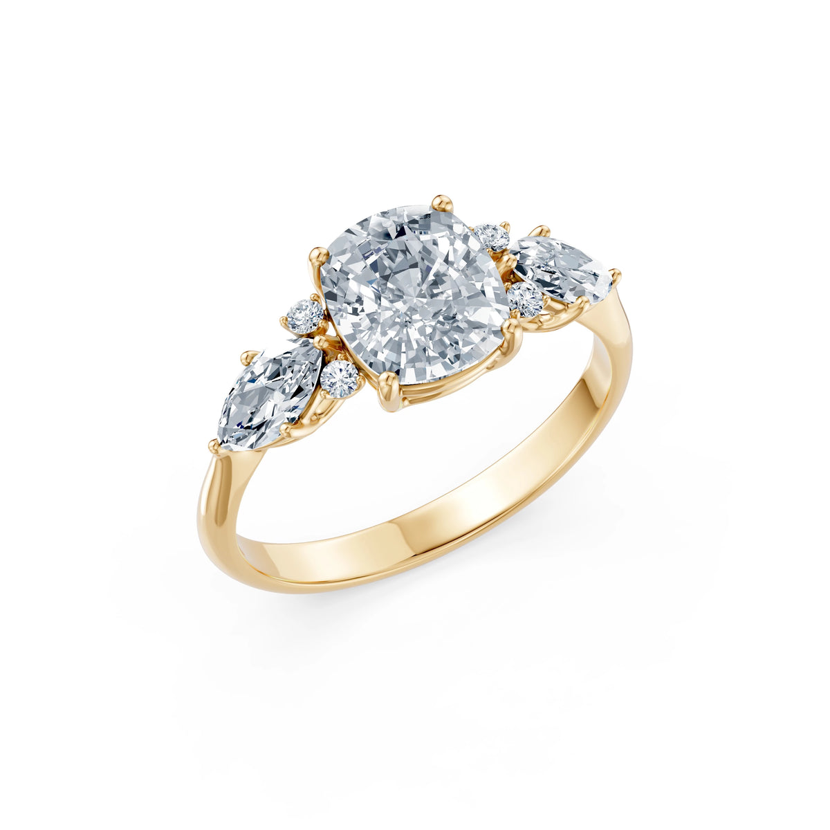 Inel de Logodnă din Aur cu Diamant Central Cushion și Diamante Laterale 2,67 CT