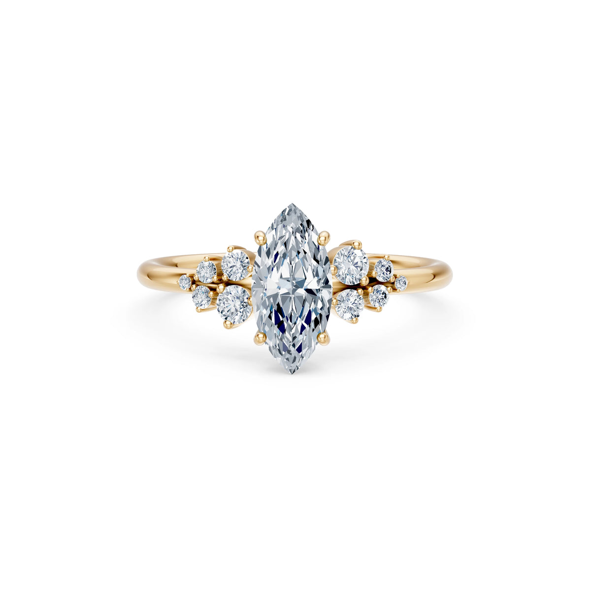 Inel de Logodnă din Aur cu Diamant Central Marquise și Diamante Laterale 1,25 CT