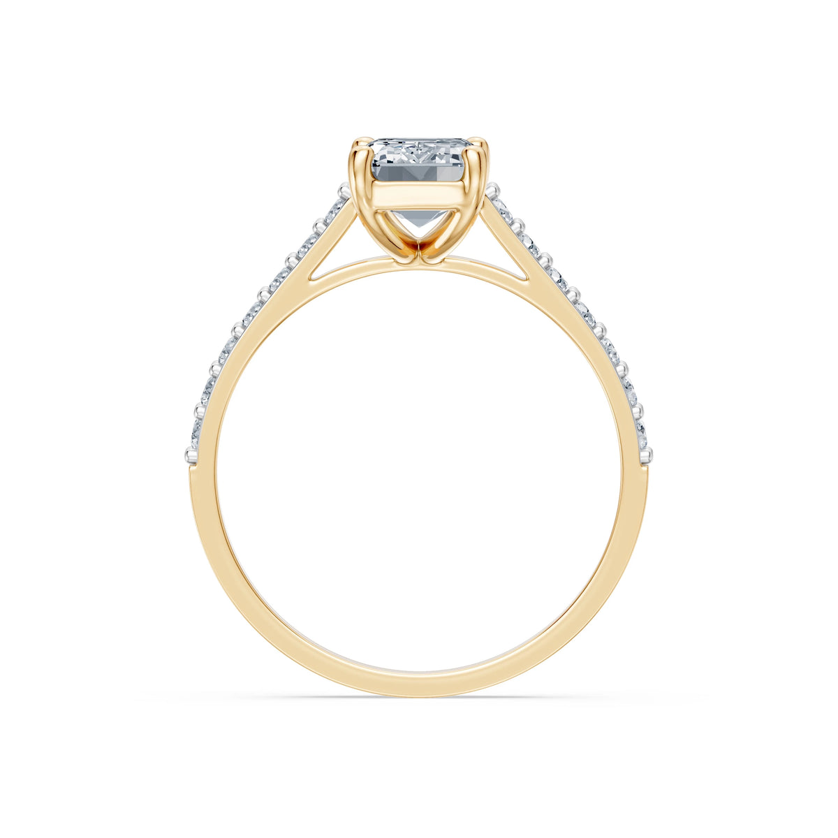 Inel de Logodnă din Aur cu Diamant Central Emerald și Diamante Laterale 1,78 CT