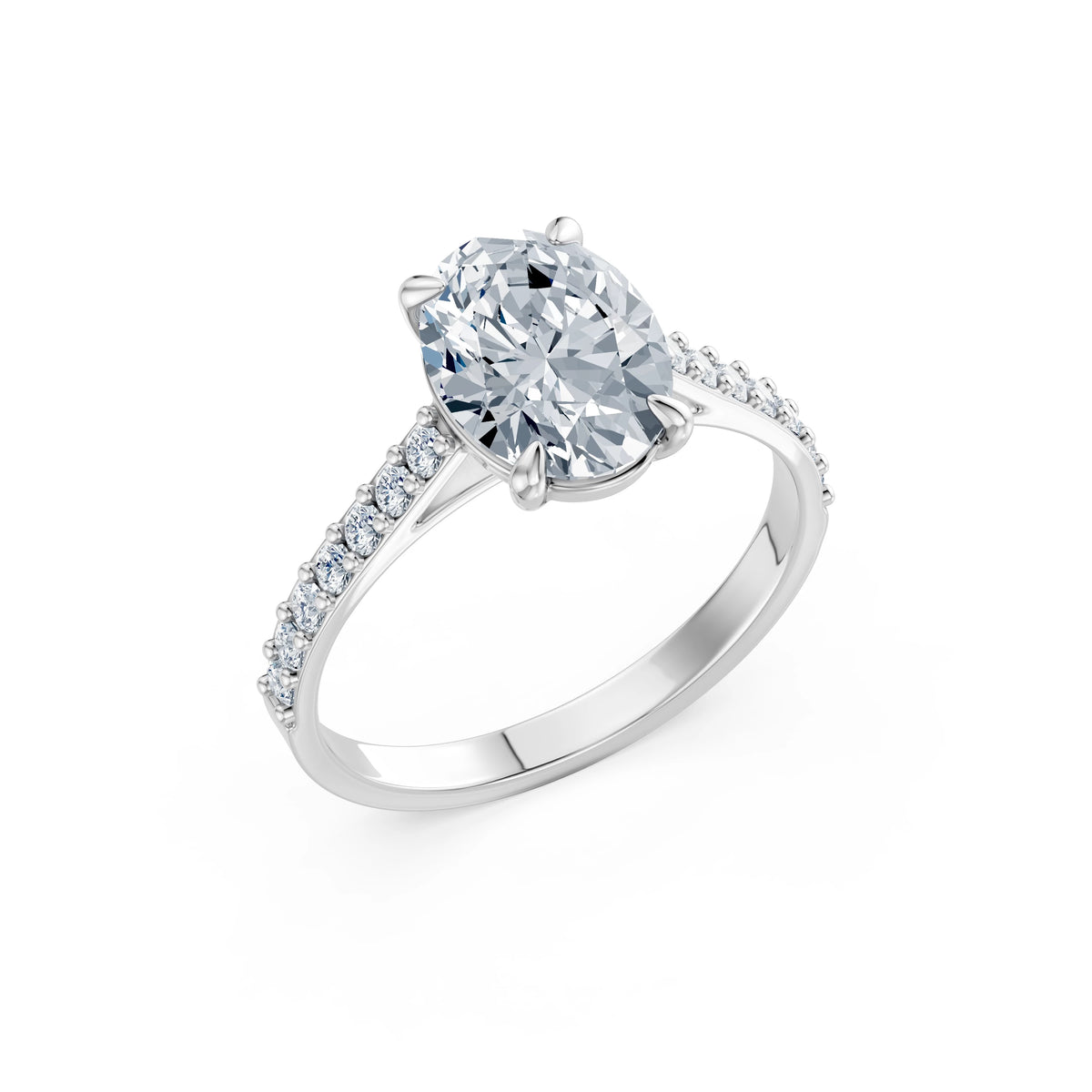 Inel de Logodnă din Aur cu Diamant Central Oval și Diamante Laterale 2,28 CT