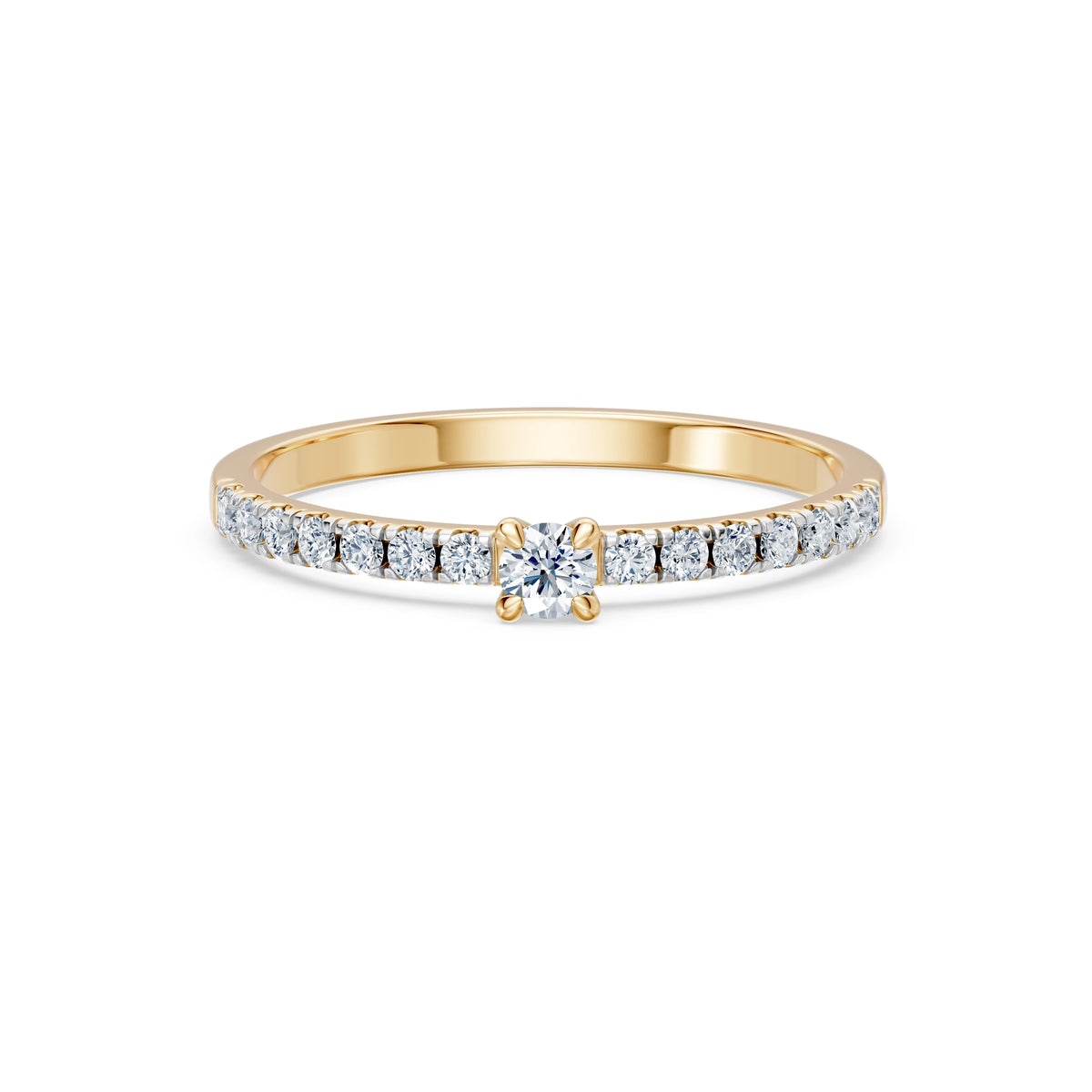 Inel de Logodnă din Aur cu Diamant Central Rotund Briliant și Diamante Laterale 0,30 CT