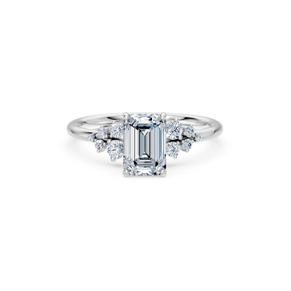 Inel de Logodnă din Aur cu Diamant Central Emerald și Diamante Laterale 1,75 CT
