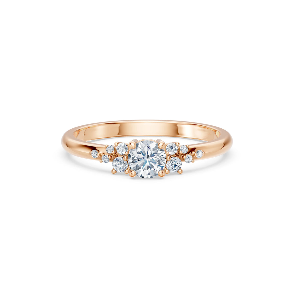 Inel de Logodnă din Aur cu Diamant Central Rotund Briliant și Diamante Laterale 0,46 CT