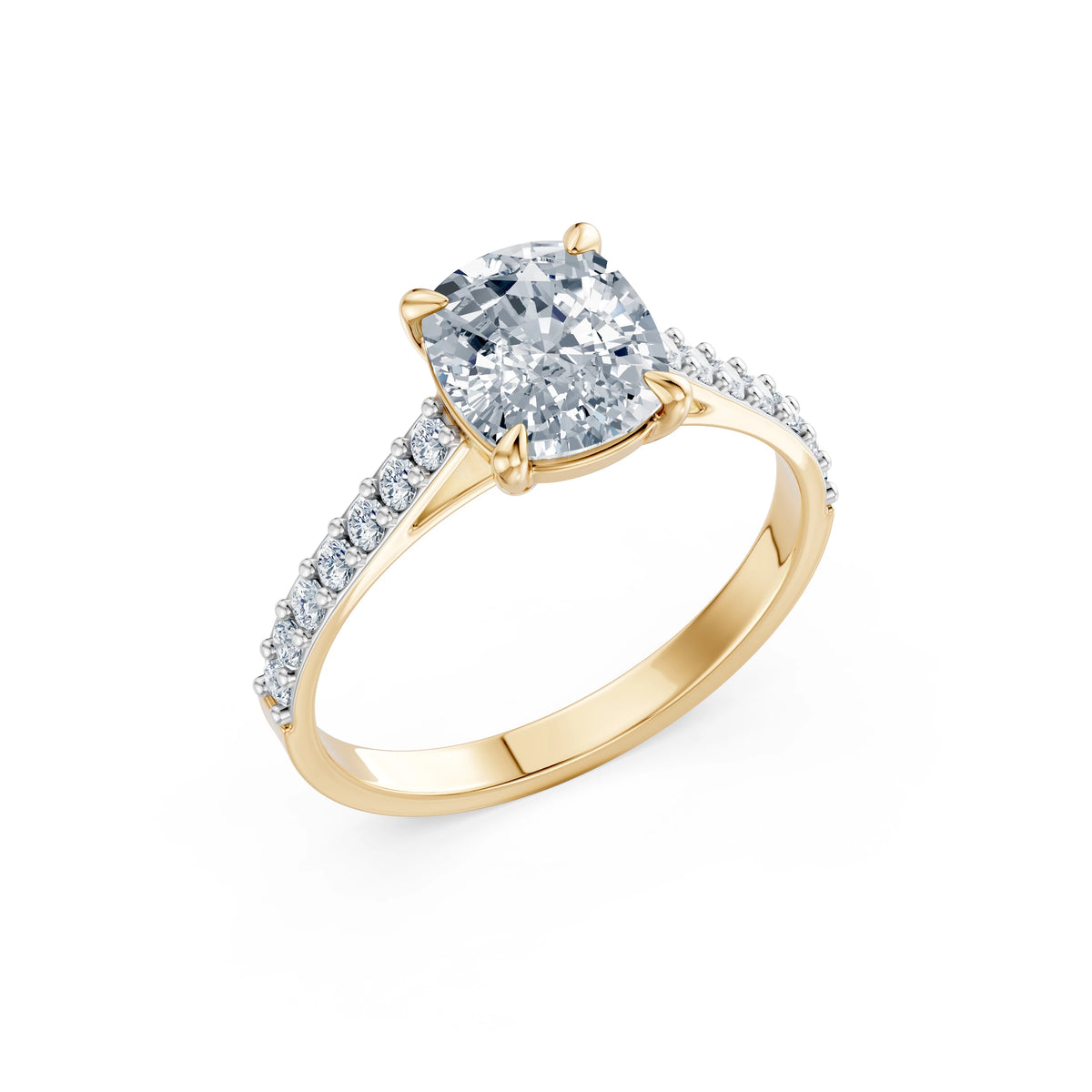 Inel de Logodnă din Aur cu Diamant Central Cushion și Diamante Laterale 2,28 CT