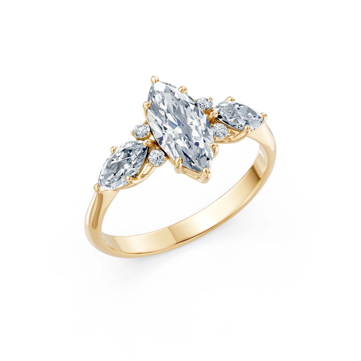 Inel de Logodnă din Aur cu Diamant Central Marquise și Diamante Laterale 1,67 CT