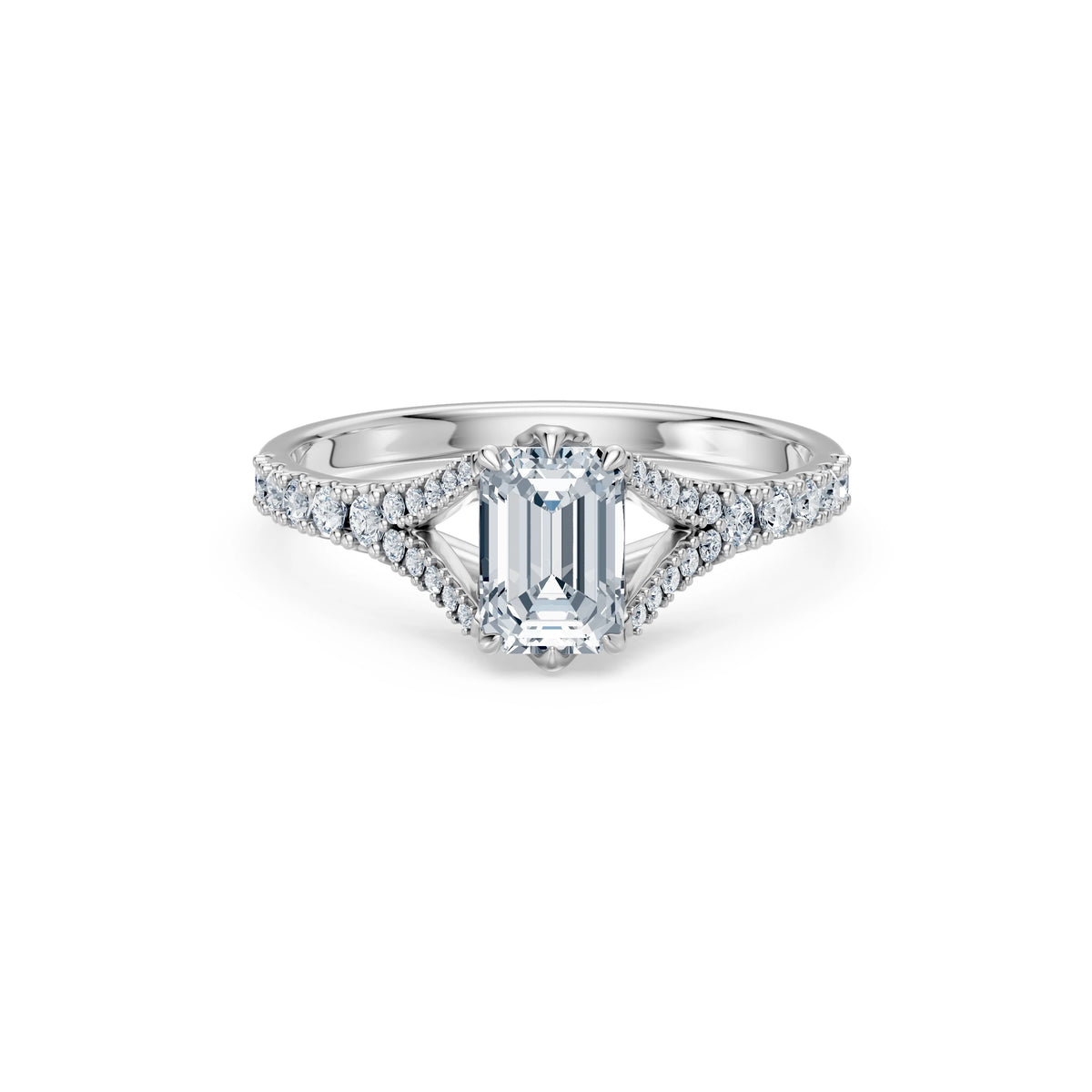 Inel de Logodnă din Aur cu Diamant Central Emerald și Diamante Laterale 1,81 CT