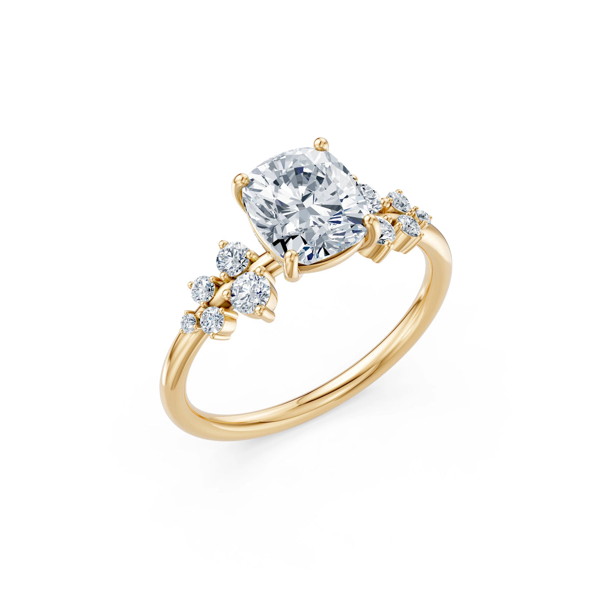 Inel de Logodnă din Aur cu Diamant Central Cushion și Diamante Laterale 2,36 CT