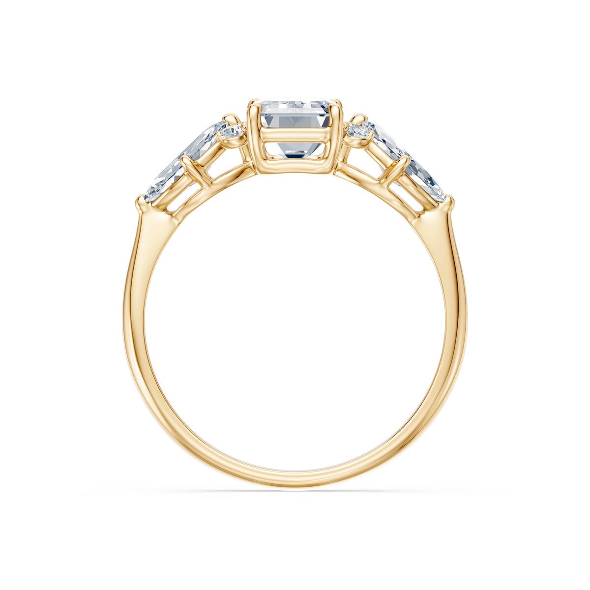 Inel de Logodnă din Aur cu Diamant Central Emerald și Diamante Laterale 2,17 CT
