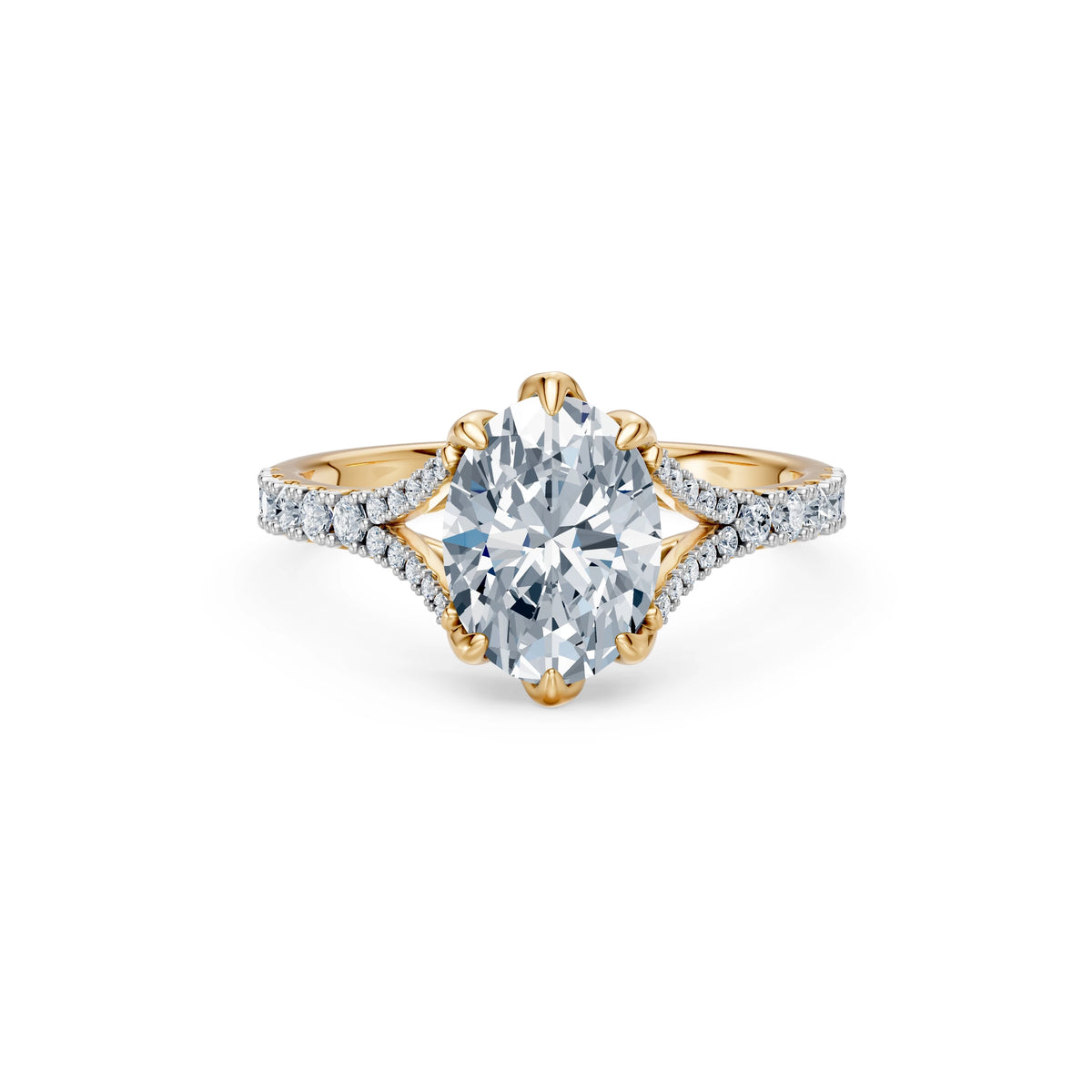 Inel de Logodnă din Aur cu Diamant Central Oval și Diamante Laterale 2,37 CT