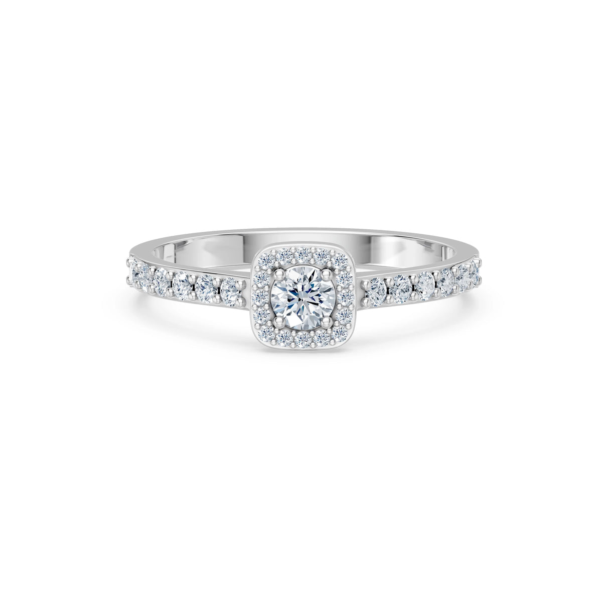 Inel de Logodnă din Aur cu Diamant Central Rotund Briliant și Diamante Laterale 0,46 CT