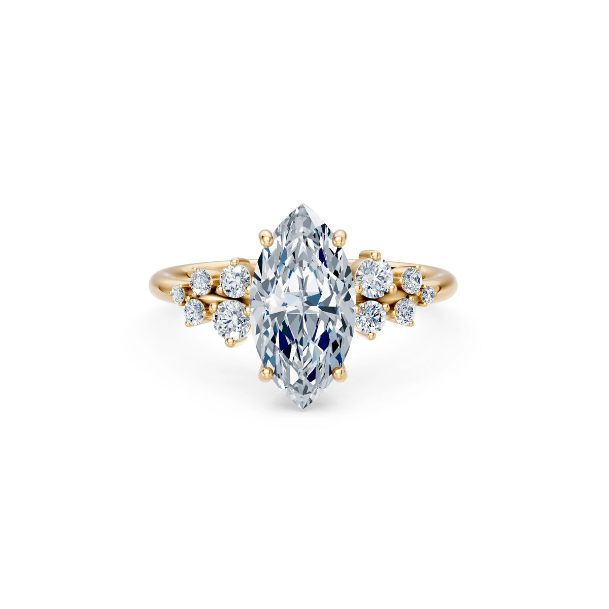 Inel de Logodnă din Aur cu Diamant Central Marquise și Diamante Laterale 2,36 CT