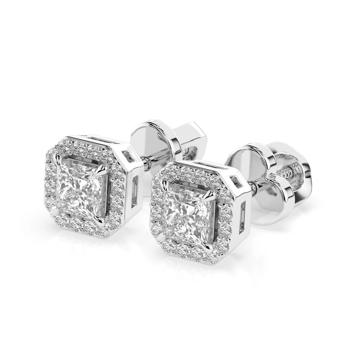 Cercei din Aur cu Diamante, Forma Princess, 0,50 CT