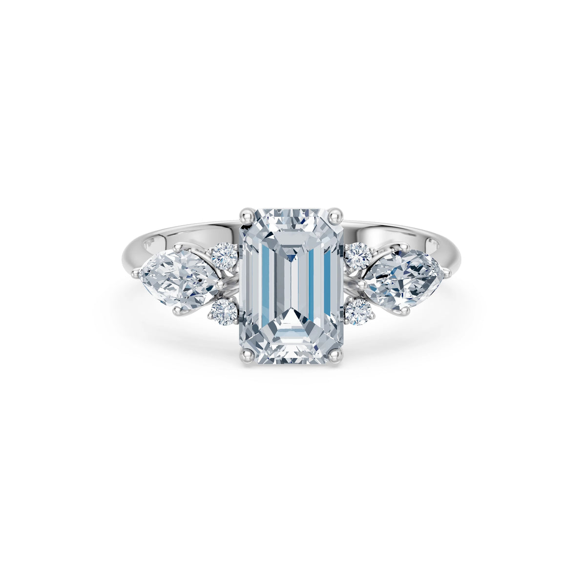 Inel de Logodnă din Aur cu Diamant Central Emerald și Diamante Laterale 2,67 CT