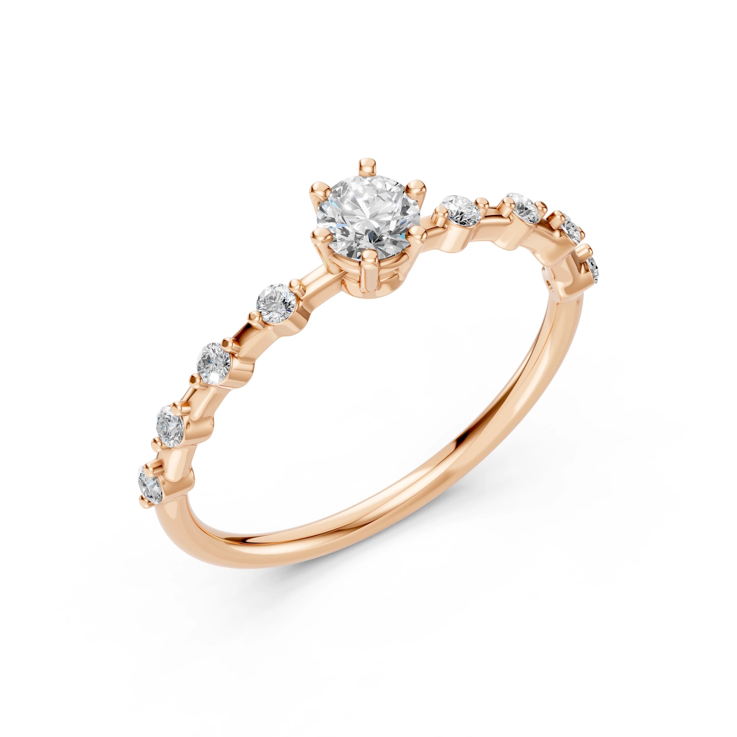 Inel de Logodnă din Aur cu Diamant Central și Diamante Laterale Rotunde 0.46 CT