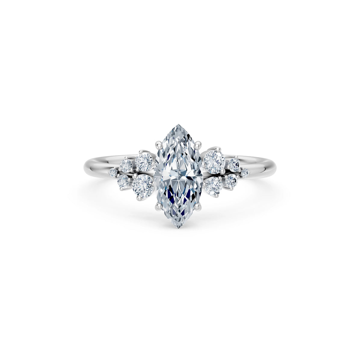 Inel de Logodnă din Aur cu Diamant Central Marquise și Diamante Laterale 1,25 CT