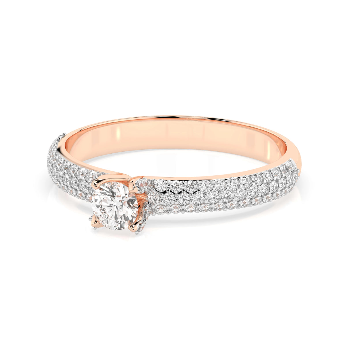 Inel de Logodnă din Aur cu Diamant Central Rotund Briliant și Diamante Laterale 0,60 CT