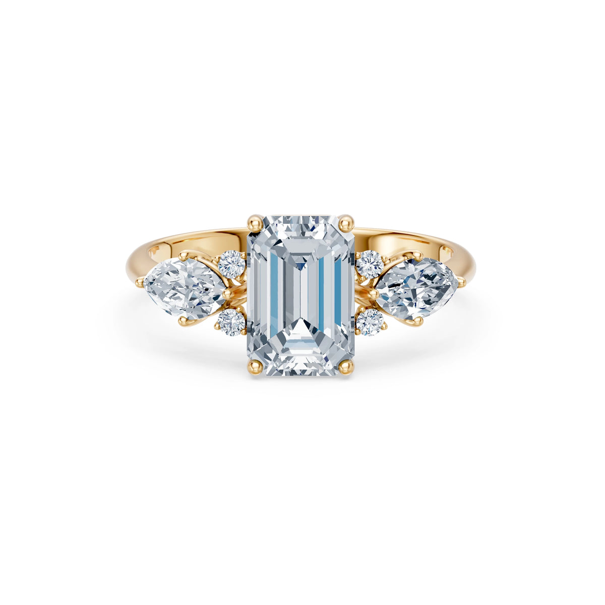 Inel de Logodnă din Aur cu Diamant Central Emerald și Diamante Laterale 2,67 CT