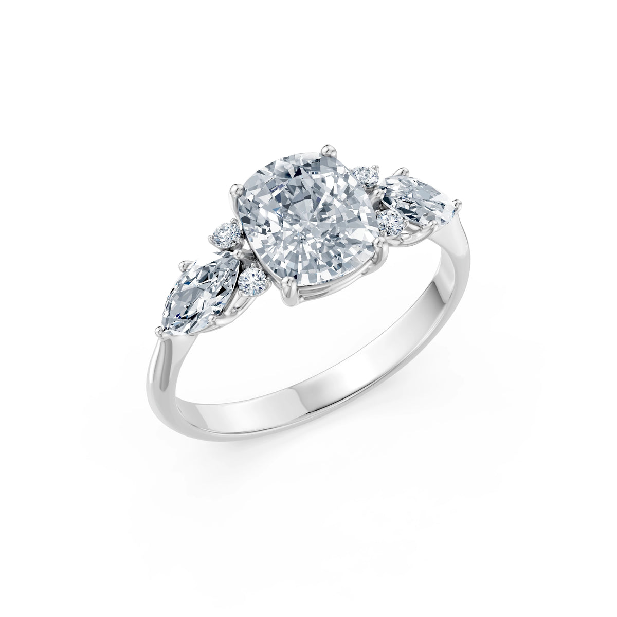Inel de Logodnă din Aur cu Diamant Central Cushion și Diamante Laterale 2,67 CT