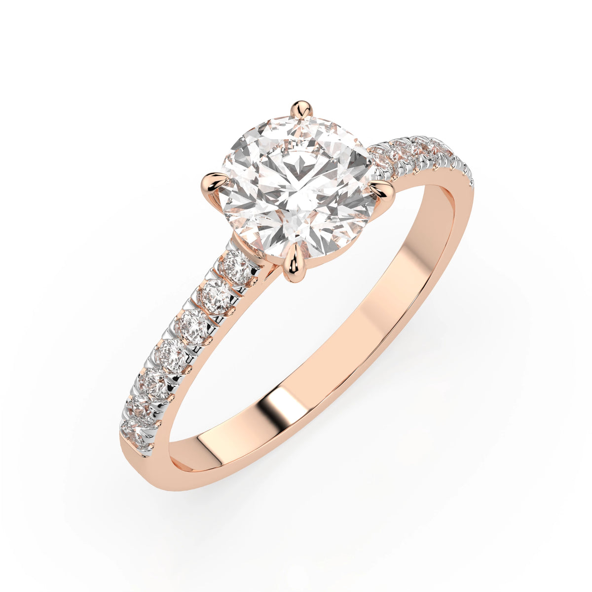 Inel de Logodnă din Aur cu Diamant Central Rotund Briliant și Diamante Laterale 1,21 CT