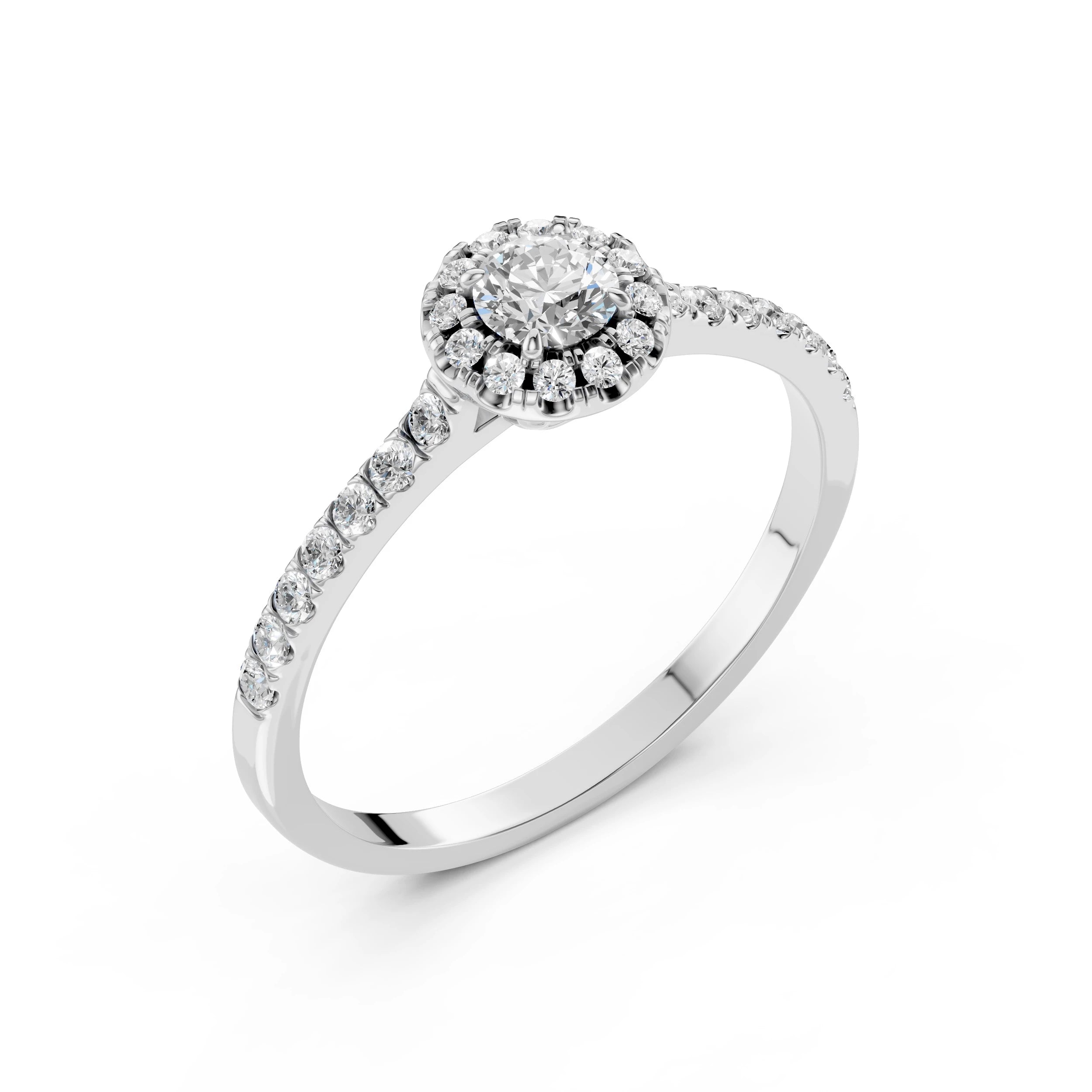 Inel de Logodnă din Aur cu Diamant Central și Diamante Laterale Rotunde 0.54 CT