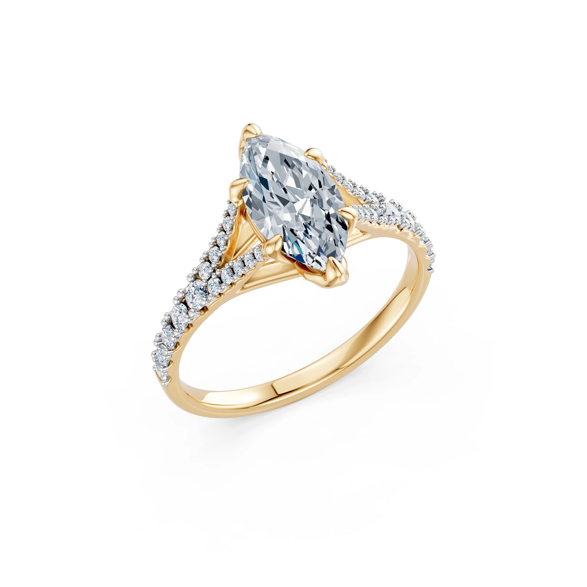 Inel de Logodnă din Aur cu Diamant Central Marquise și Diamante Laterale 1,81 CT