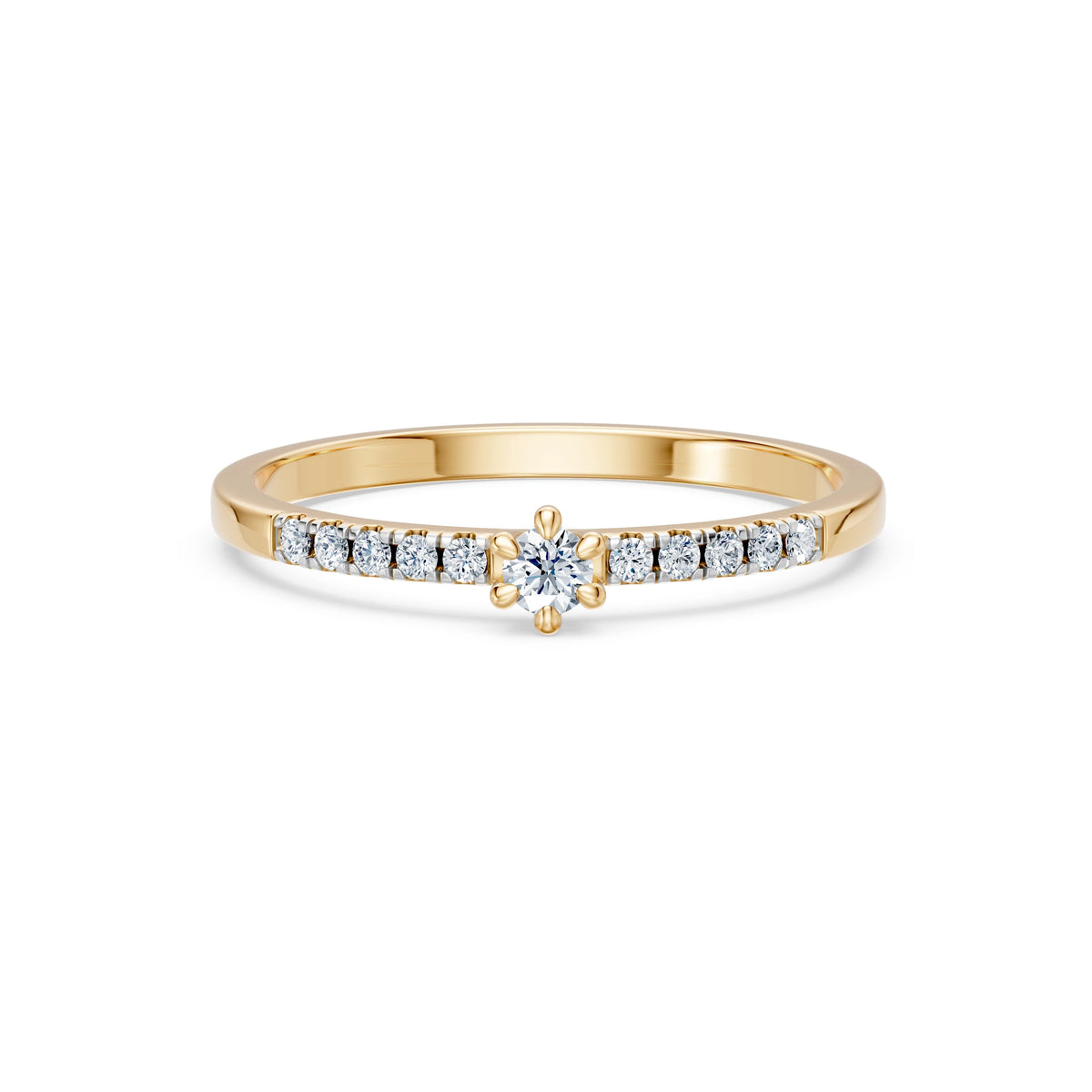 Inel de Logodnă din Aur cu Diamant Central Rotund Briliant și Diamante Laterale 0,17 CT