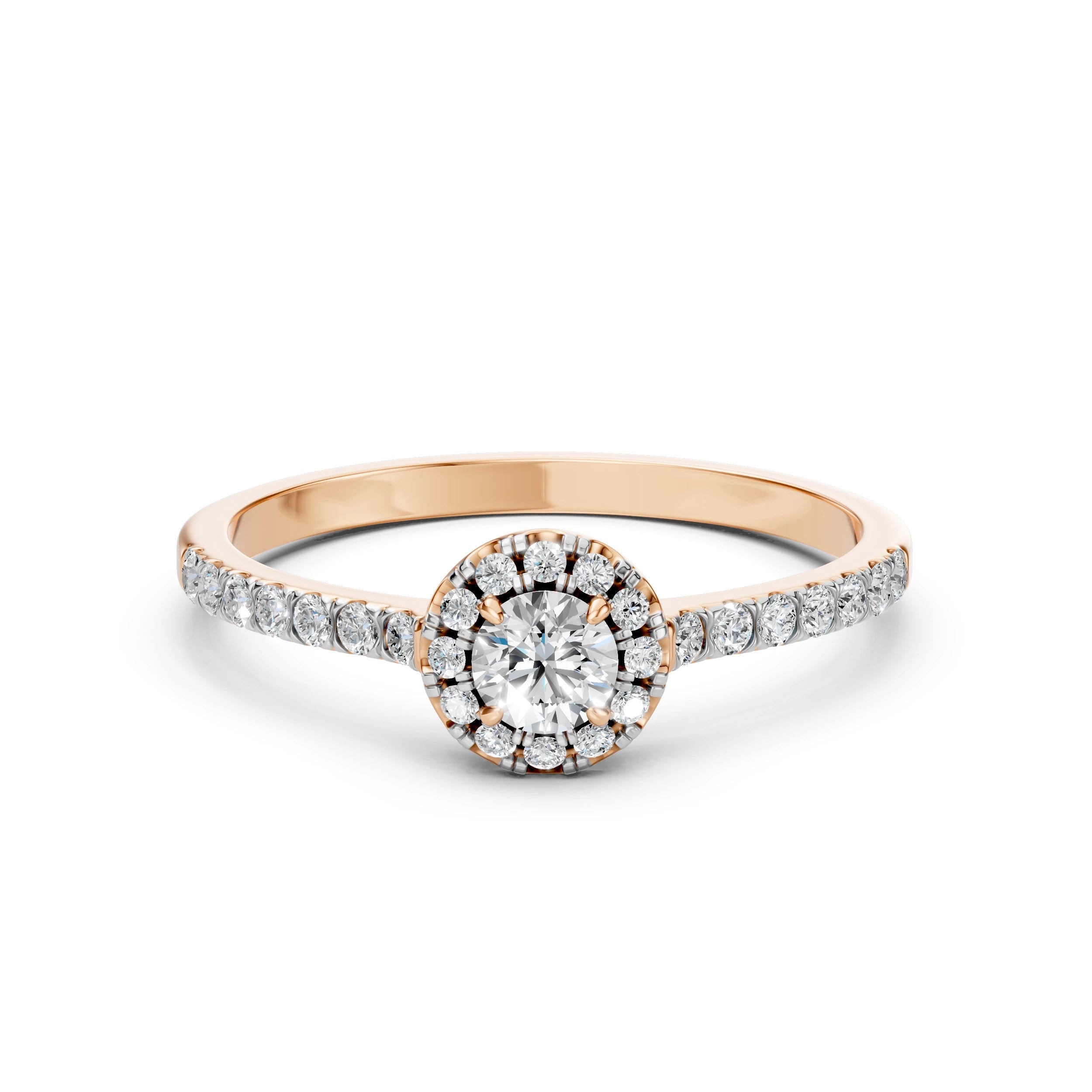 Inel de Logodnă din Aur cu Diamant Central și Diamante Laterale Rotunde 0.45 CT
