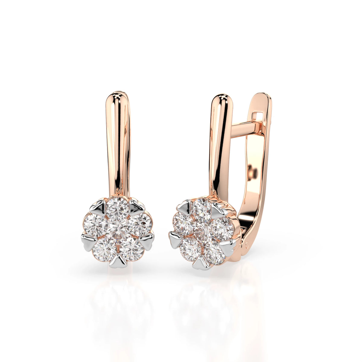 Cercei din Aur cu Diamante, Forma Rotund Briliant, 0,42 CT