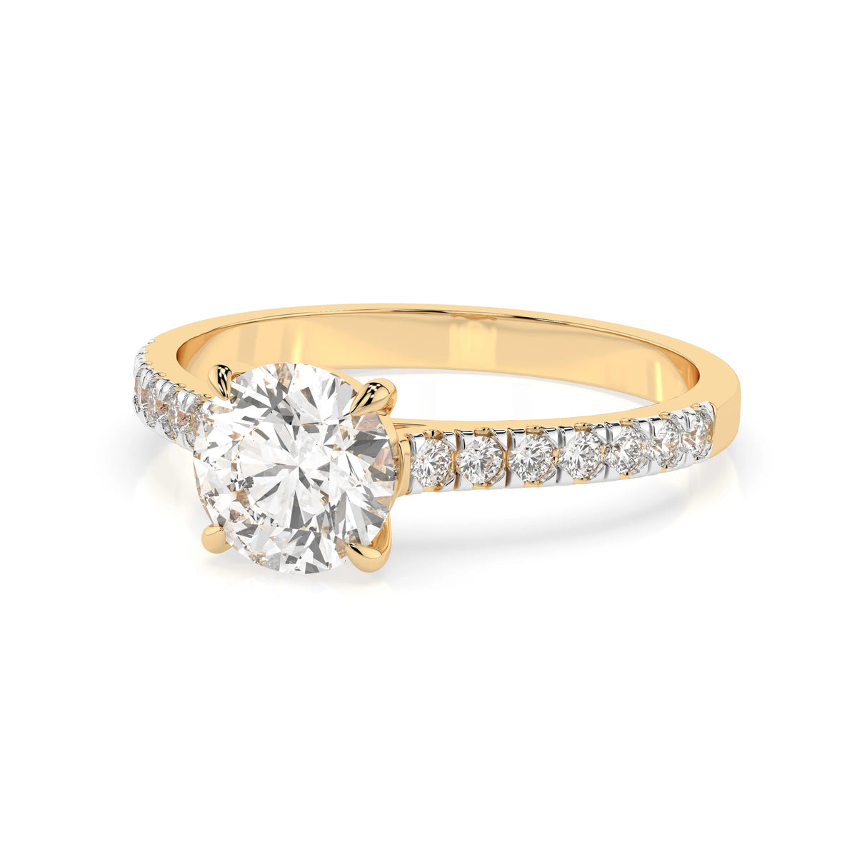 Inel de Logodnă din Aur cu Diamant Central Rotund Briliant și Diamante Laterale 1,21 CT