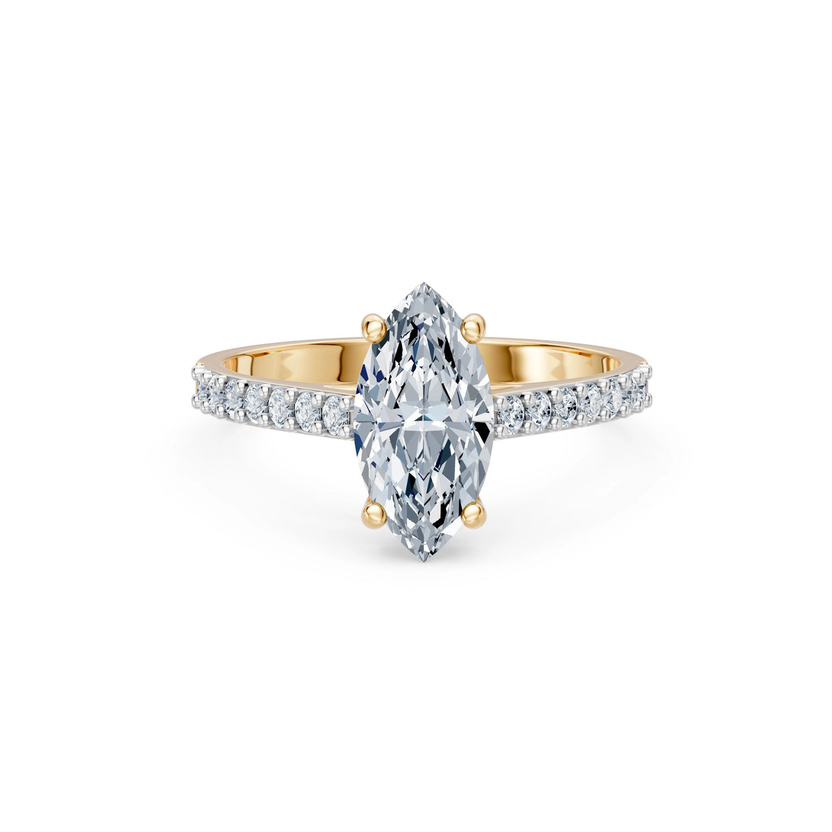 Inel de Logodnă din Aur cu Diamant Central Marquise și Diamante Laterale 1,78 CT