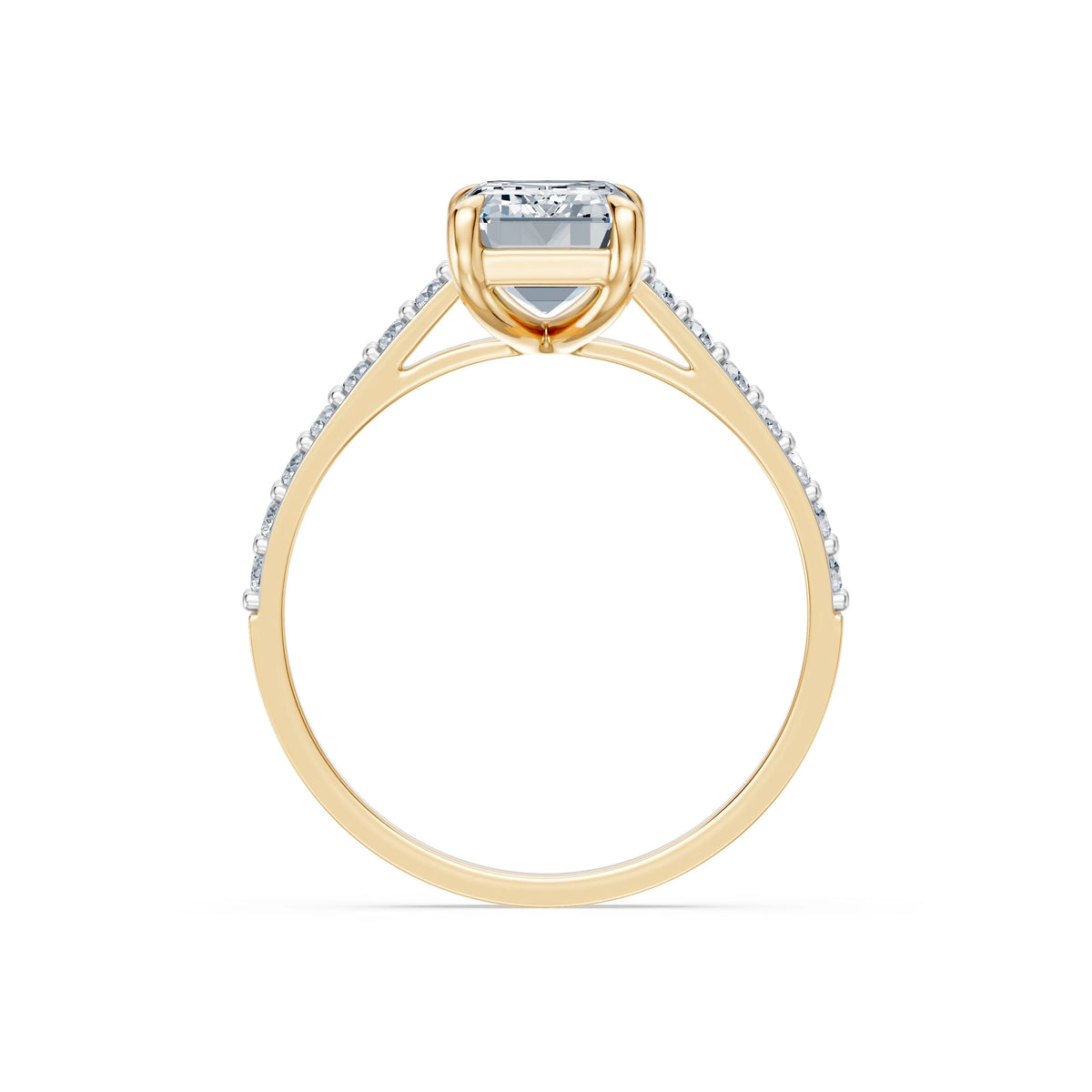 Inel de Logodnă din Aur cu Diamant Central Emerald și Diamante Laterale 2,28 CT