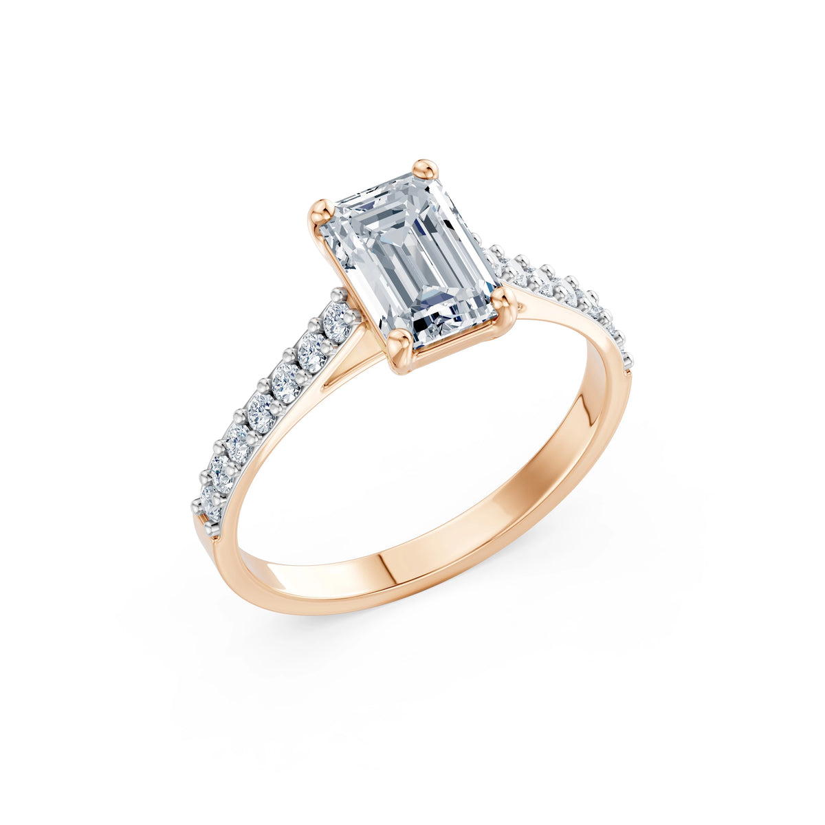 Inel de Logodnă din Aur cu Diamant Central Emerald și Diamante Laterale 1,78 CT