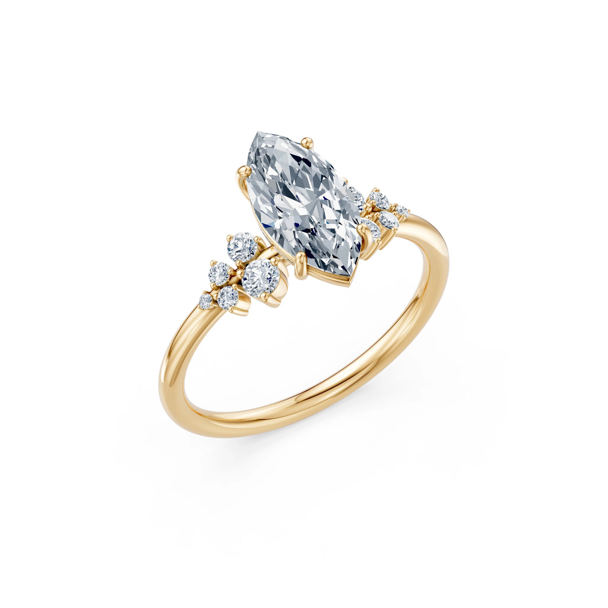 Inel de Logodnă din Aur cu Diamant Central Marquise și Diamante Laterale 1,75 CT