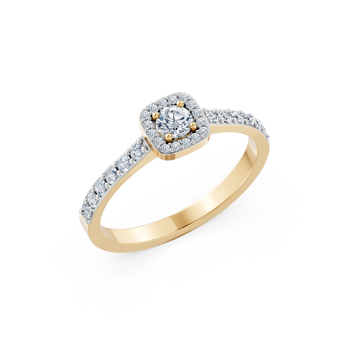 Inel de Logodnă din Aur cu Diamant Central Rotund Briliant și Diamante Laterale 0,46 CT