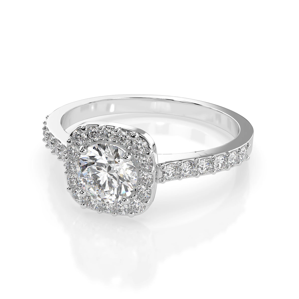 Inel de Logodnă din Aur cu Diamant Central Rotund Briliant și Diamante Laterale 0,81 CT