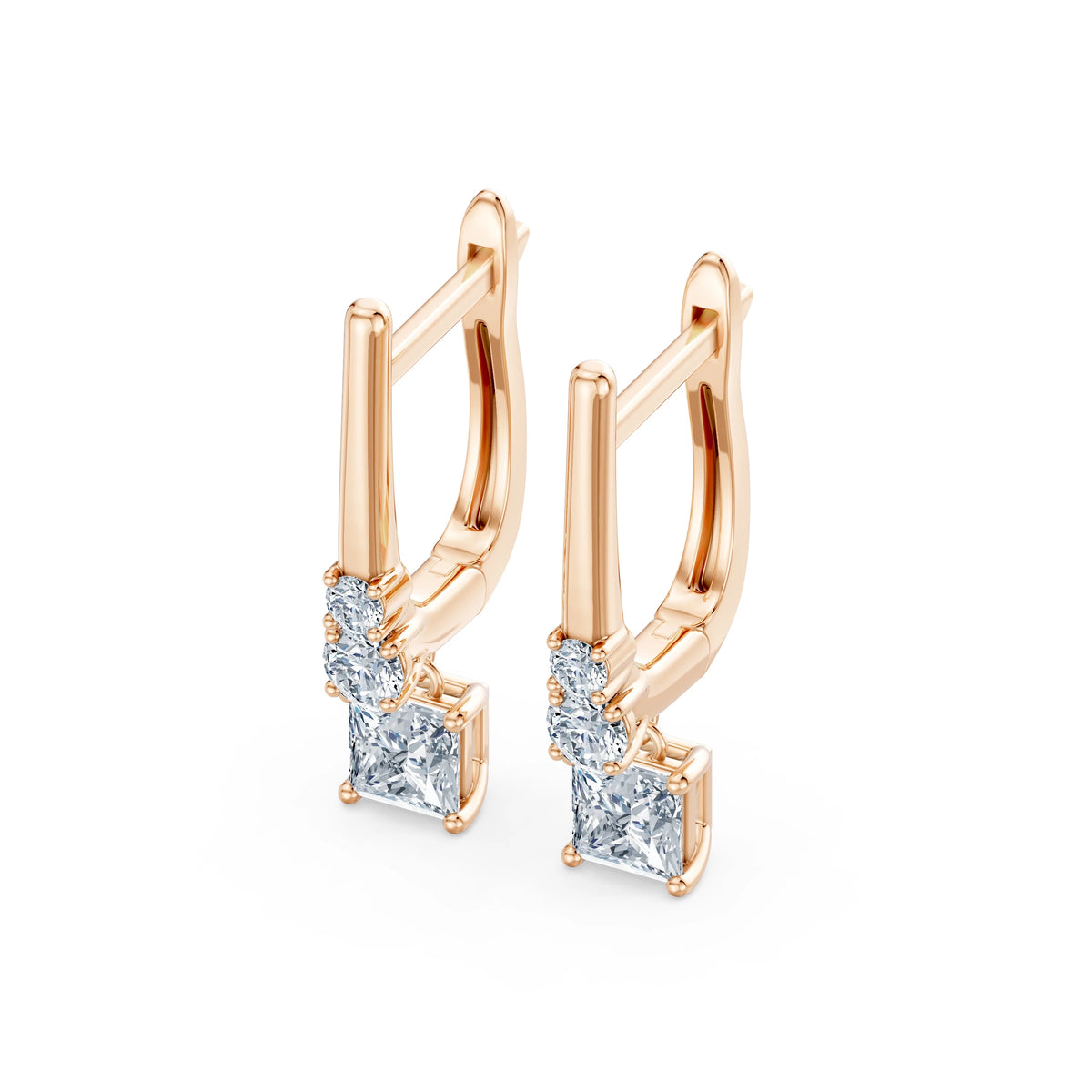 Cercei din Aur cu Diamante, Forma Princess, 0,81 CT