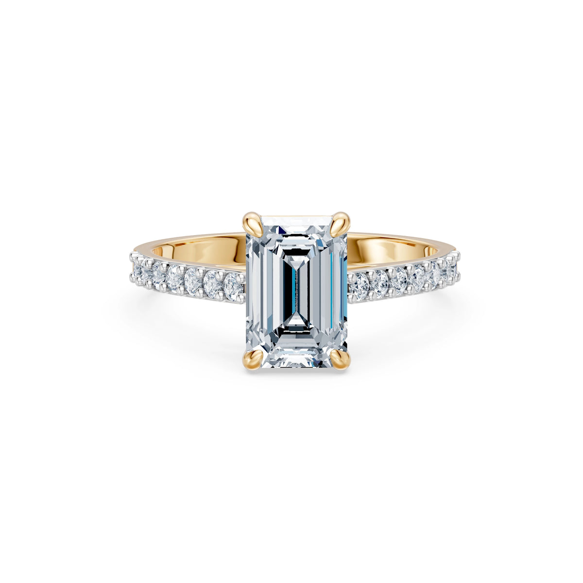 Inel de Logodnă din Aur cu Diamant Central Emerald și Diamante Laterale 2,28 CT