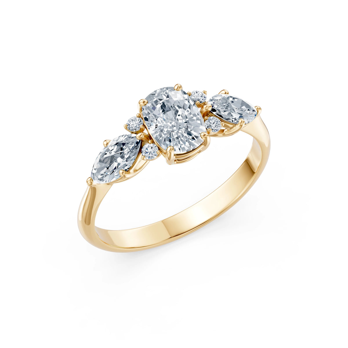 Inel de Logodnă din Aur cu Diamant Central Cushion și Diamante Laterale 1,67 CT