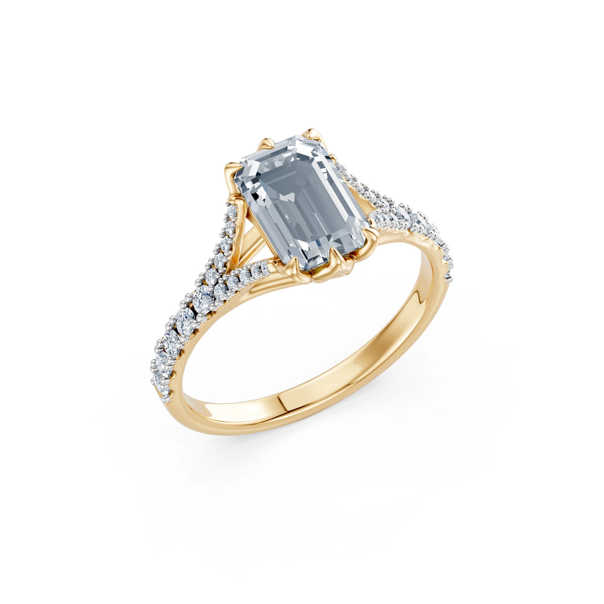Inel de Logodnă din Aur cu Diamant Central Emerald și Diamante Laterale 2,37 CT
