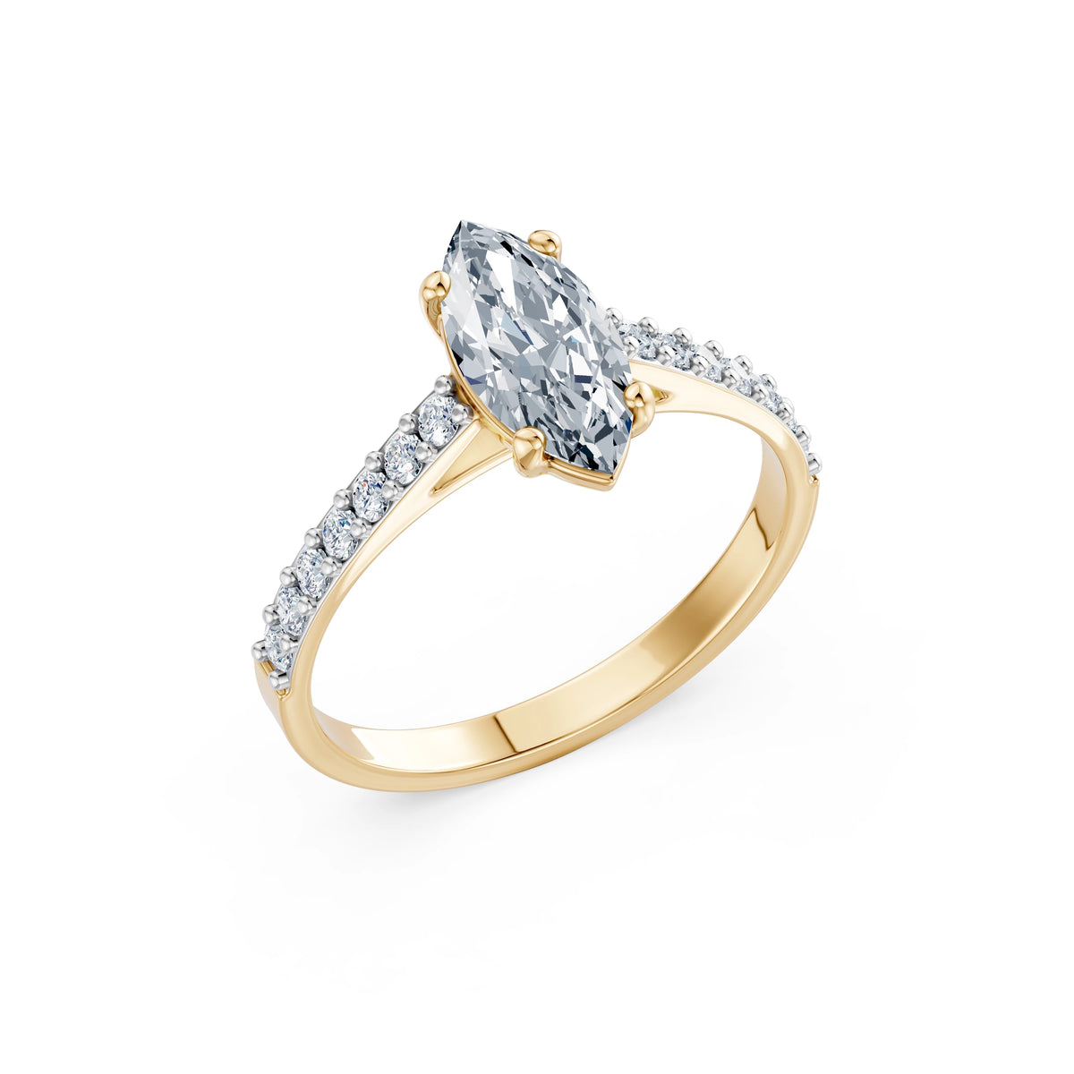 Inel de Logodnă din Aur cu Diamant Central Marquise și Diamante Laterale 1,28 CT
