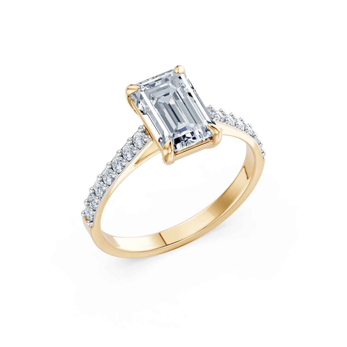 Inel de Logodnă din Aur cu Diamant Central Emerald și Diamante Laterale 2,28 CT