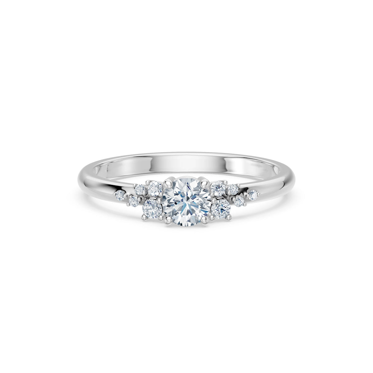 Inel de Logodnă din Aur cu Diamant Central Rotund Briliant și Diamante Laterale 0,46 CT