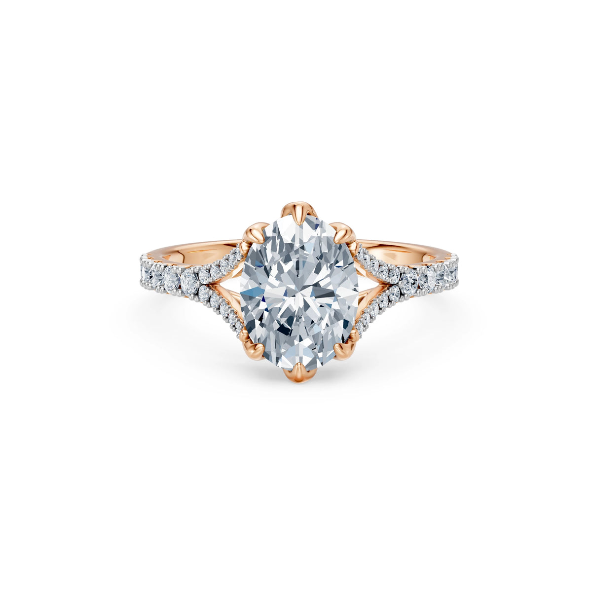 Inel de Logodnă din Aur cu Diamant Central Oval și Diamante Laterale 2,37 CT