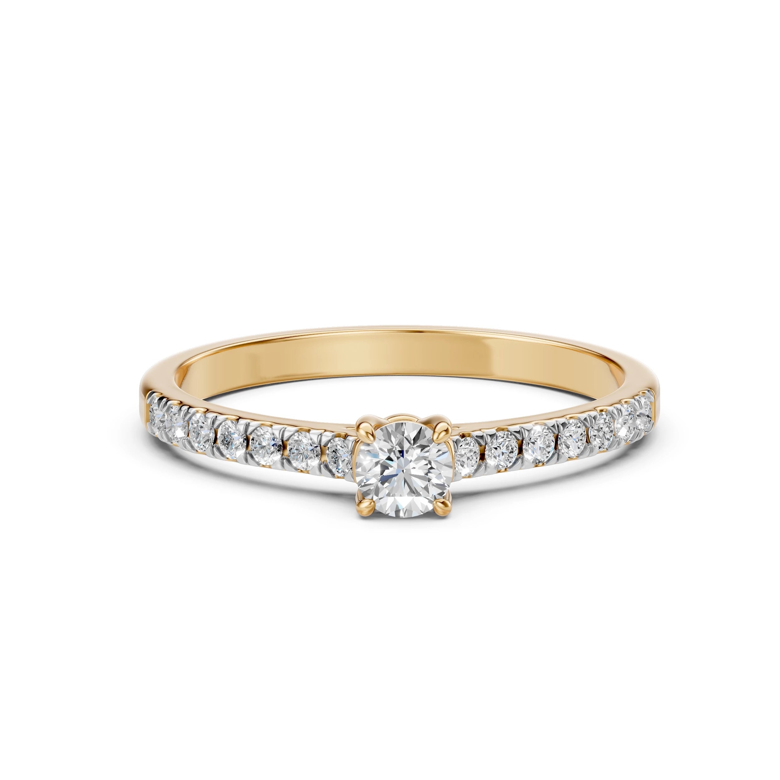 Inel de Logodnă din Aur cu Diamant Central și Diamante Laterale Rotunde 0.41 CT