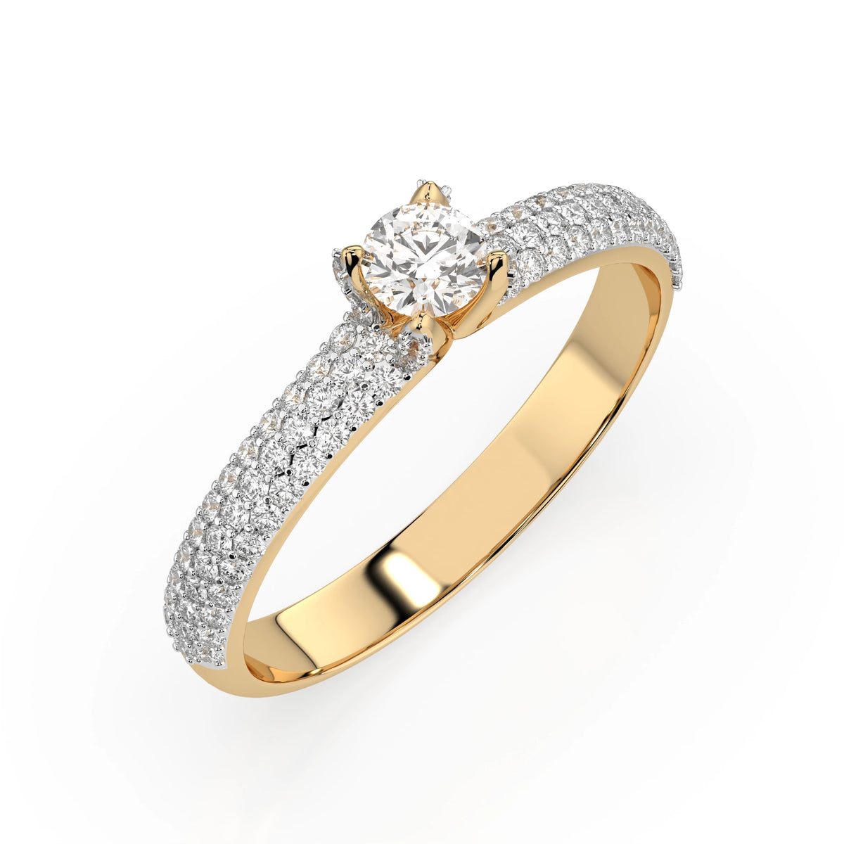 Inel de Logodnă din Aur cu Diamant Central Rotund Briliant și Diamante Laterale 0,60 CT