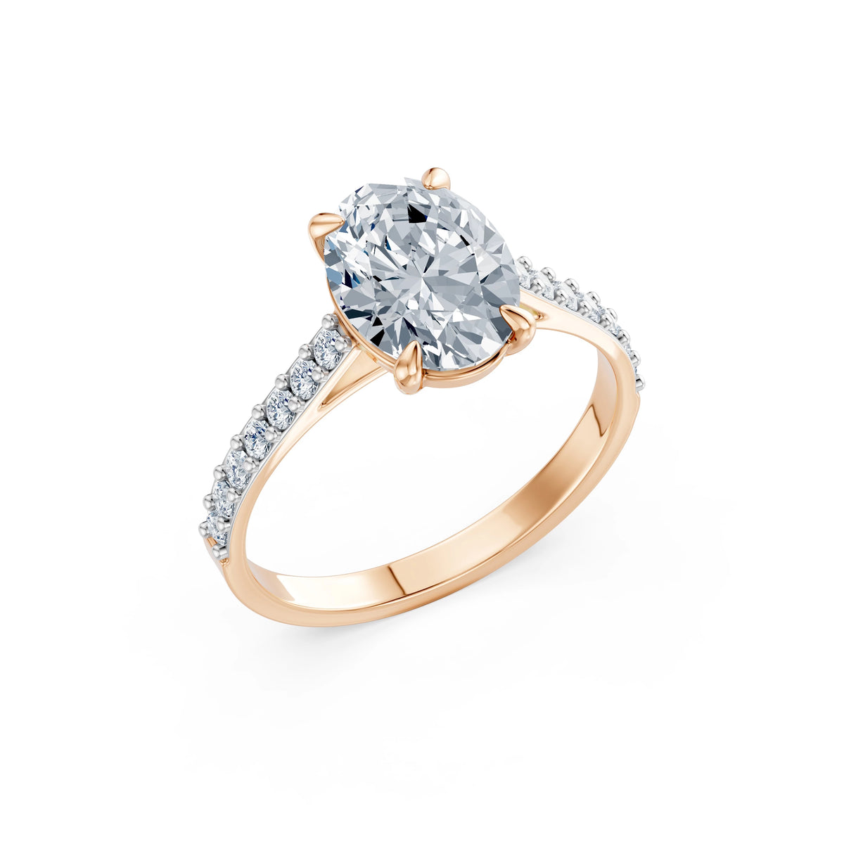 Inel de Logodnă din Aur cu Diamant Central Oval și Diamante Laterale 2,28 CT