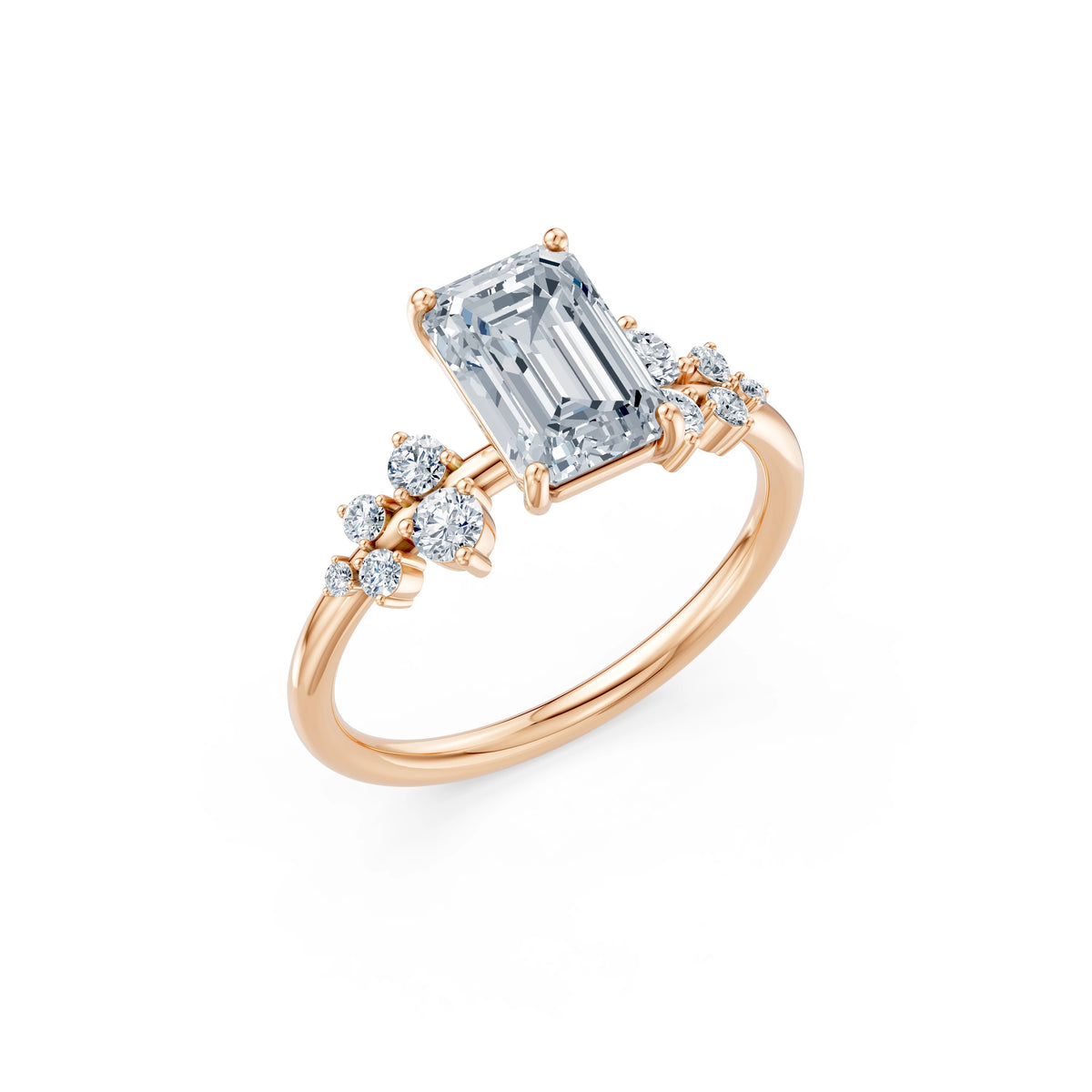 Inel de Logodnă din Aur cu Diamant Central Emerald și Diamante Laterale 2,36 CT
