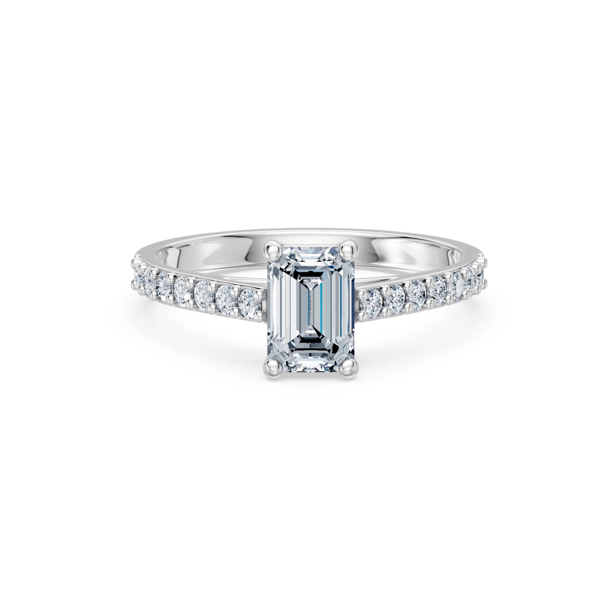 Inel de Logodnă din Aur cu Diamant Central Emerald și Diamante Laterale 1,28 CT