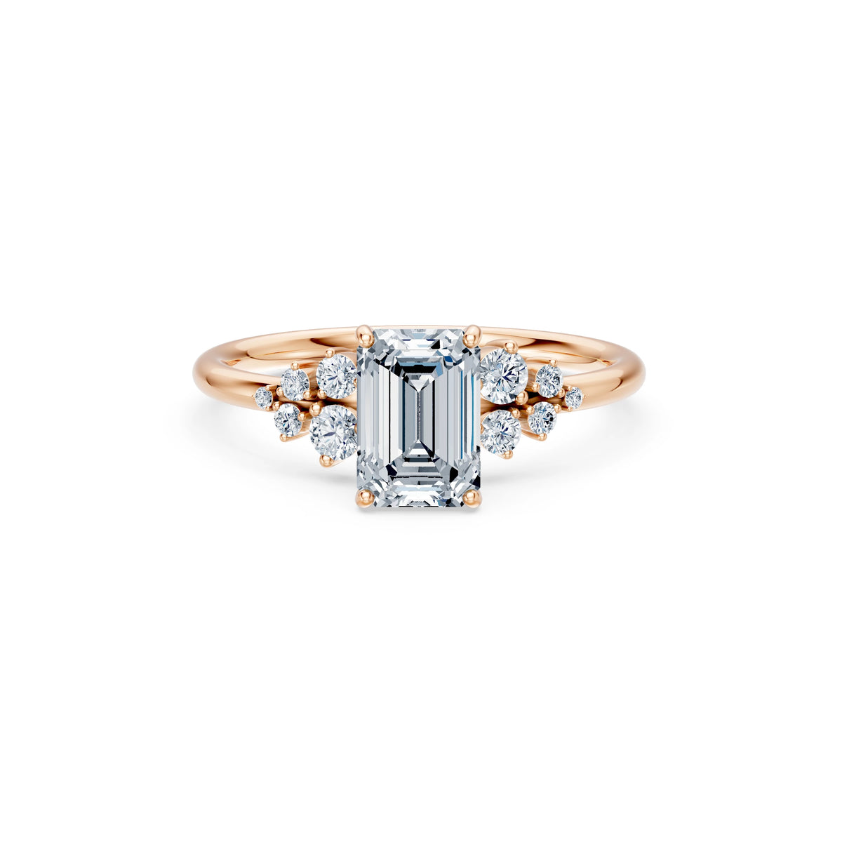 Inel de Logodnă din Aur cu Diamant Central Emerald și Diamante Laterale 1,75 CT