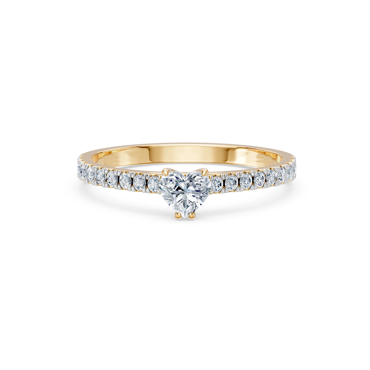 Inel de Logodnă din Aur cu Diamant Central Inimă și Diamante Laterale 0,53 CT